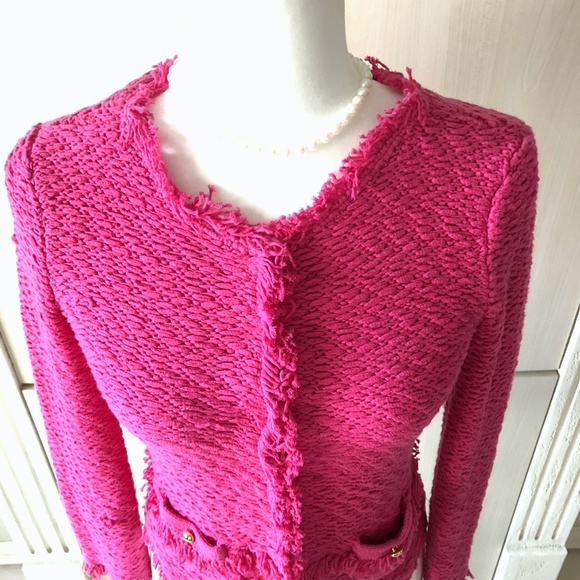 CACHE Pink Knit Jacket Sweater Cardigan Blazer Sz XS - Picture 10 of 13